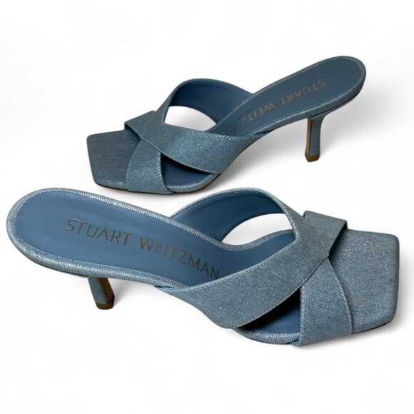Stuart Weitzman Women's Carmen 75 Slide Heeled Sandal - Blue - Size 7, NWOT - Picture 1 of 12